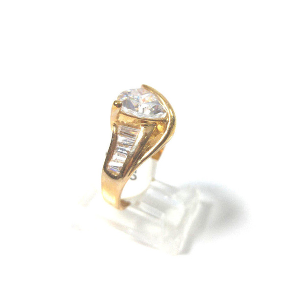 Large CZ GP Ring Faceted Triangle CZ Baguettes - Picture 3 of 8